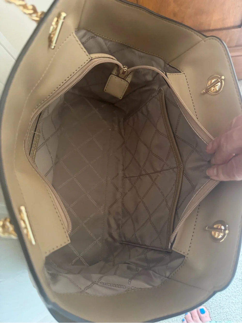 Michael Kors Tan Pebbled Leather Tote with MK Charm and Wristlet